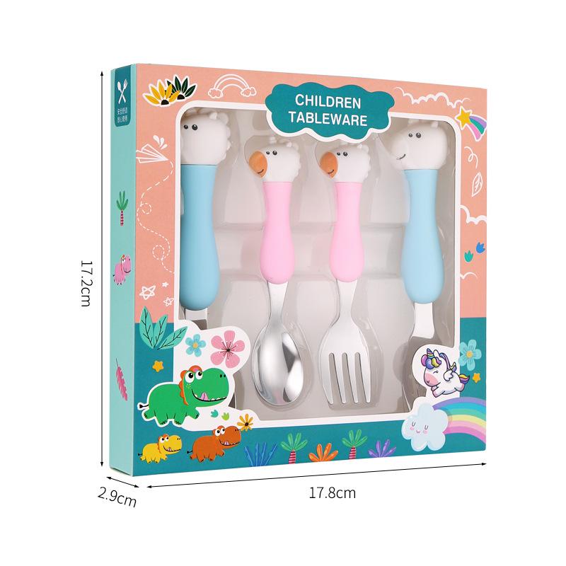 Dinosaur Baby Cutlery Set: 304 Stainless Steel Children's Spoon, Fork, & Training Chopsticks