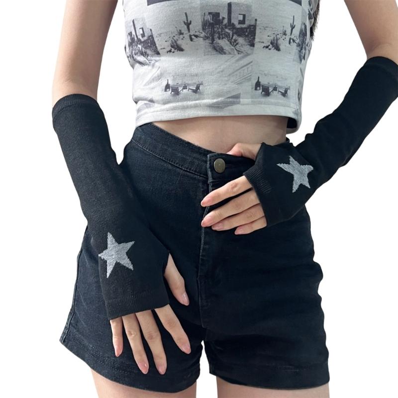 

Fingerless Arm Sleeves for Music Festival Subcultures Mittens Arm Cover Animes Star/Heart Mittens for Cosplay Party