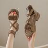 2025 Sandals All-Match Increasing Height Strappy Heels Breathable Suit Female Beige Shallow Mouth New Comf