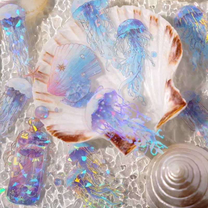 20pcs/pack Vintage Colorful Sparkling Jellyfish Sticker Bag Creative Stereoscopic Handbook Material Stationery
