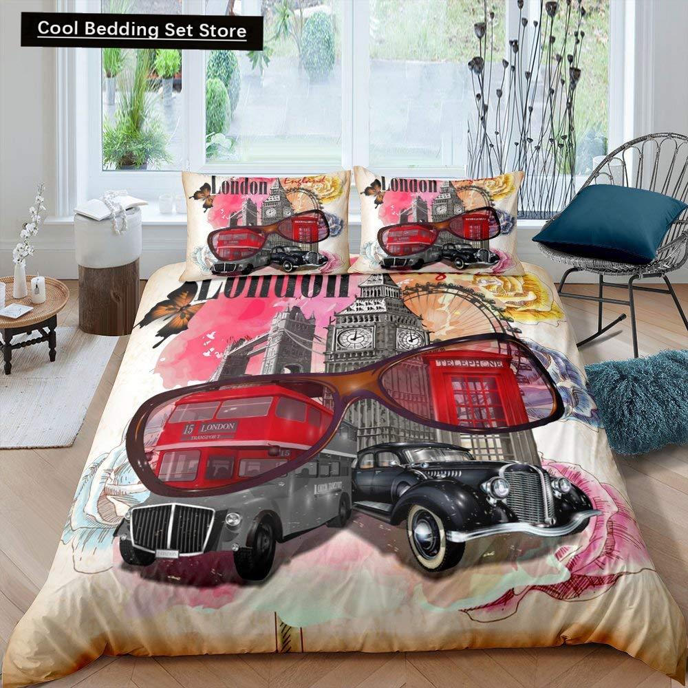 London Telephone Booth King Queen Duvet Cover The Big Ben Bedding Set Retro United Kingdom Quilt Cover Red Grey Comforter Cover