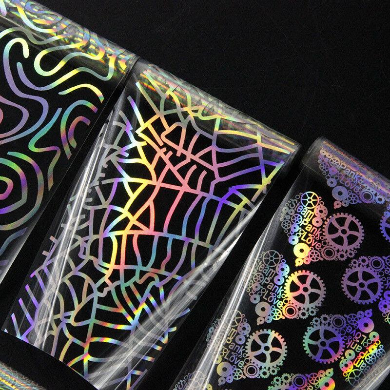 8 foi Holografic Nail Folie Punk Geometric Nail Art Transfer Autocolante Decalcomani