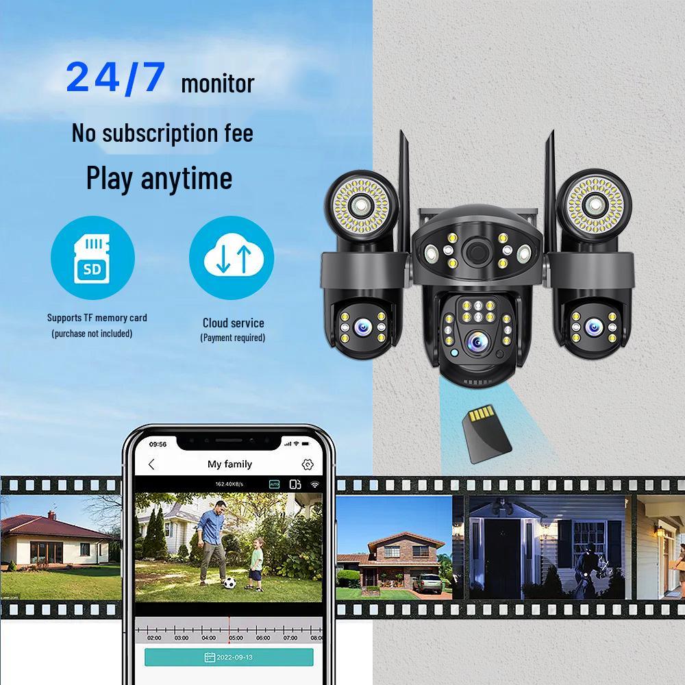 V380 Solar-Powered Outdoor Waterproof Camera with Dual Light and Tri-Screen Bullet & Dome Integration