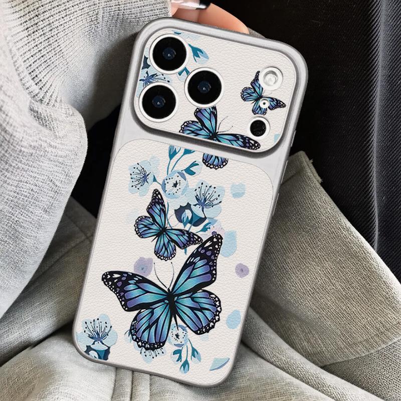 Glowing Tree Butterfly Leather Lanyard Case For iPhone 18 Pro Max Hybrid TPU+PU Anti-skid Soft Cover For iPhone 17 16 15 14 13 Pro Max