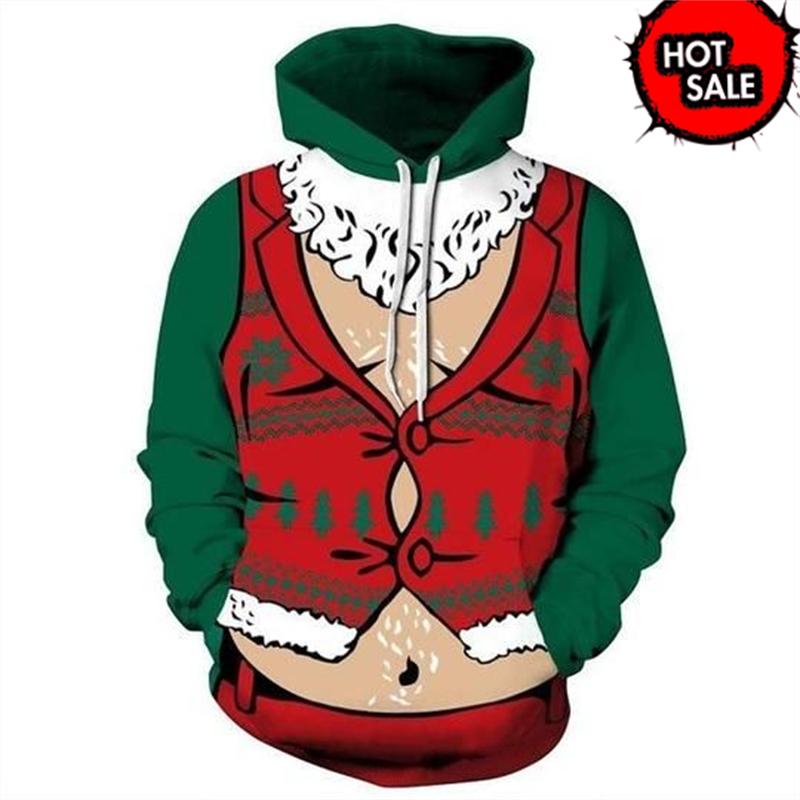Felpa con Cappuccio Grafica da Uomo Babbo Natale alla Moda Divertente Muscolosa Felpa con Cappuccio Stampata Uomo Felpa con Cappuccio Brutta Vacanza di Natale Abbigliamento