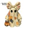 Cottage Style Halloween Ornament Lighted Vintage Patchwork Ghost, LED Light Ghost with Pumpkin Lantern Decor, Rustic Fall Decorations Ghosts