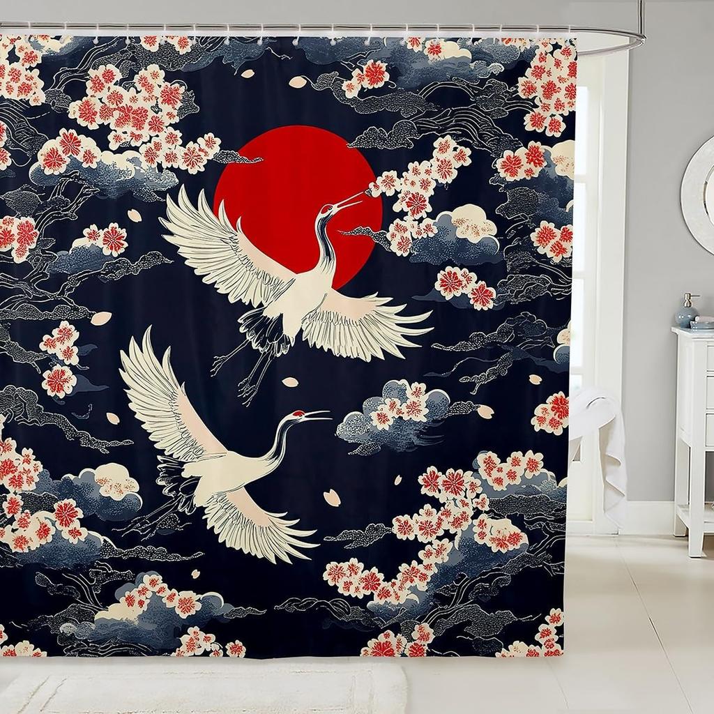 Chinese Ink Painting Shower   Koi Fishes Japanese Bath Curtain for Boys Girls    Shower Curtain Set Kids Bathroom Accessories