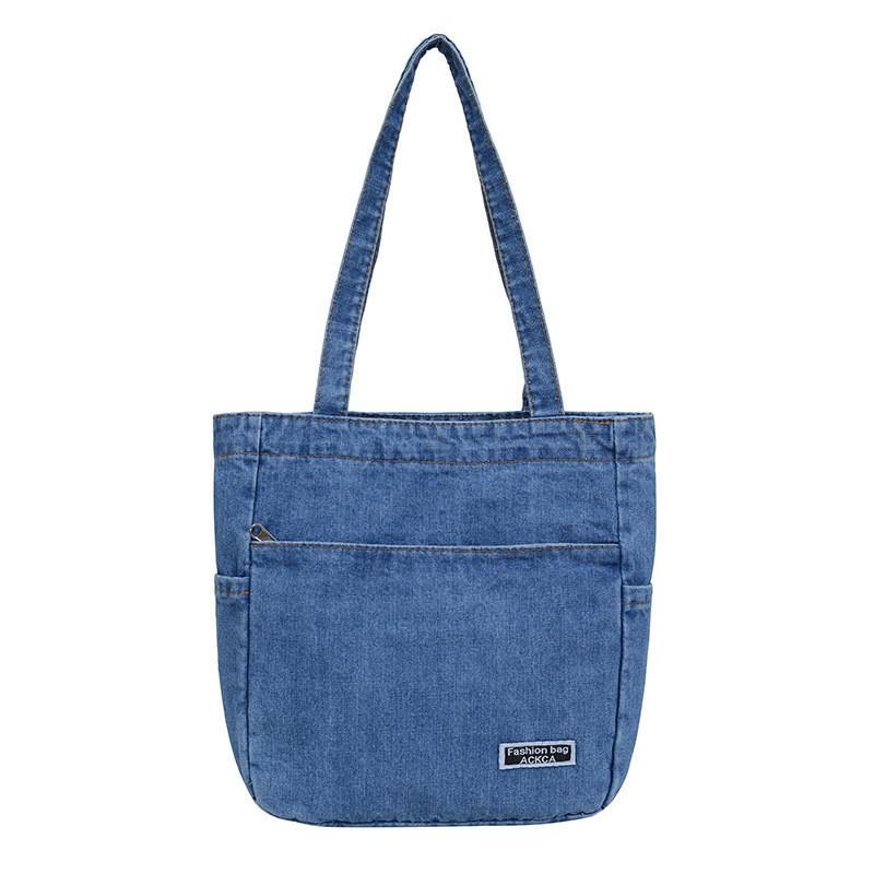 Stylish Street Fashion Denim Tote Bag For Young Women And Students In Light Blue