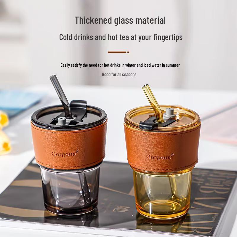 Creative Bamboo Insulated Coffee Cup with Lid and Glass Straw - Office Gift