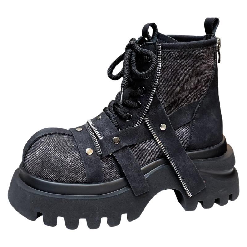 7 Big Head Płócienne Martensy Damskie Letnio-Jesienne na Grubej Podeszwie Lokomotywowe Rabarbarowe Buty Robocze