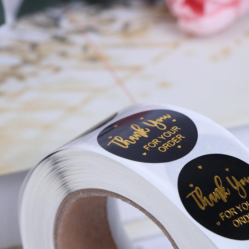 500Pcs Pink Black Handmade With For Your Order Sticker Heart Thanks Sticker