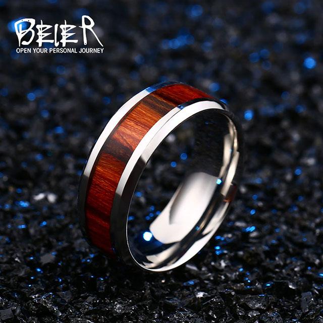 

Beier 316L Stainless Steel minimalist red wood men and women wedding ring carve dragon pattern high quality jewelry LLBR-R077R 13