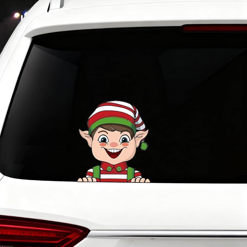 Christmas Decor Elf Peeking Sticker, Car Window Decals Vinyl Waterproof Stickers for Cars Truck SUV Laptop Bumper Car Stickers and Decals (Elf)