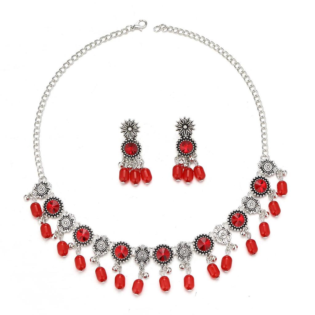 Boho Chic Beaded Tassel Choker Necklace & Retro Earrings Set for Women