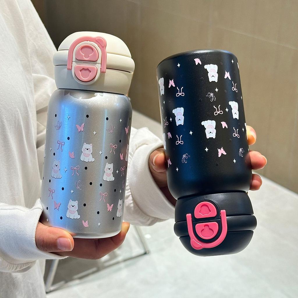 Hochwertiger 316 Edelstahl Becher mit Deckel Cartoon Kinder Doppelwandiger Trinkbecher Große Kapazität Tragbar Henkel Strohhalm Thermosbecher