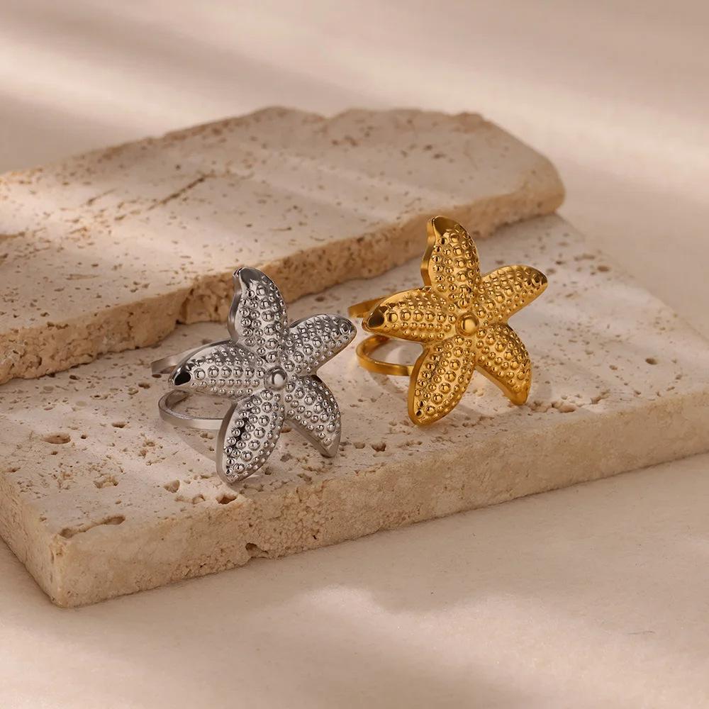 Beach Wind Ladies Ring Ocean Series Conch Starfish Ring Niche Stainless Steel K Gold Plated