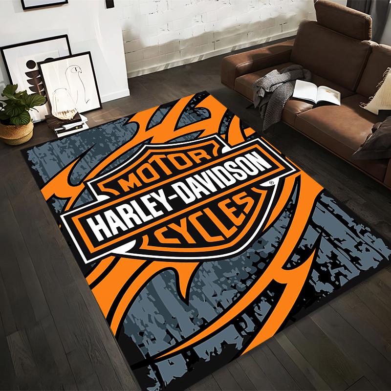 Harley-Davidson Logo Rug, Orange Gray Graphic Carpet for Home Decor Suitable for Use As an Anti-slip for Living Room Bedroom Sofas