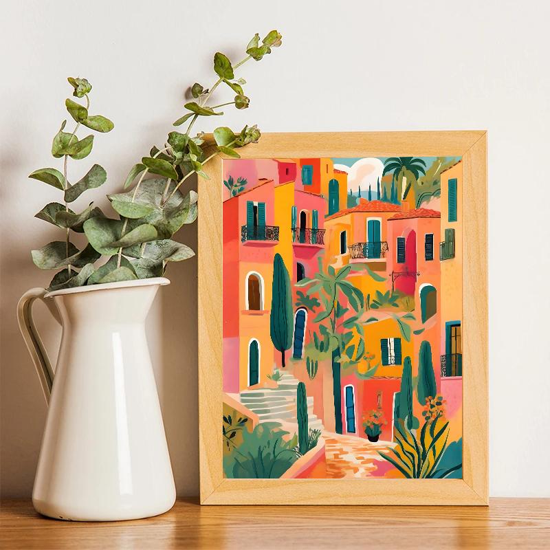 Vibrant Mexican Building Poster Colorful Floral Botanical Landscape Canvas Prints Painting Wall Art for Home Room Decor