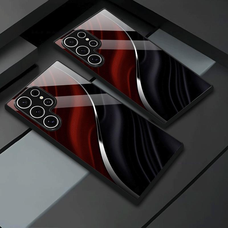 Schwarz Rot Seide Langlebige Handyhülle Glas Handyhülle für Samsung Galaxy S26 S25 S24 S23 S22 S21 FE Ultra Plus Herrenstil Business