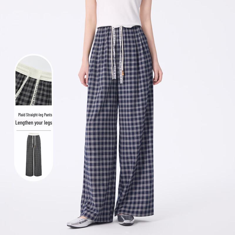 FivePlus Plaid High-Waist Wide-Leg Pants S