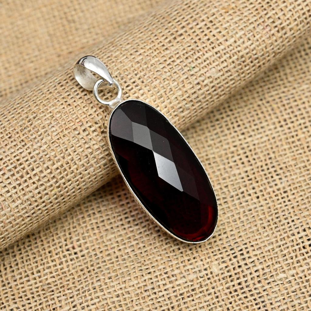 Red Garnet Natural Gemstone Jewelry Pendent 925 Solid Sterling Silver Gift For Her