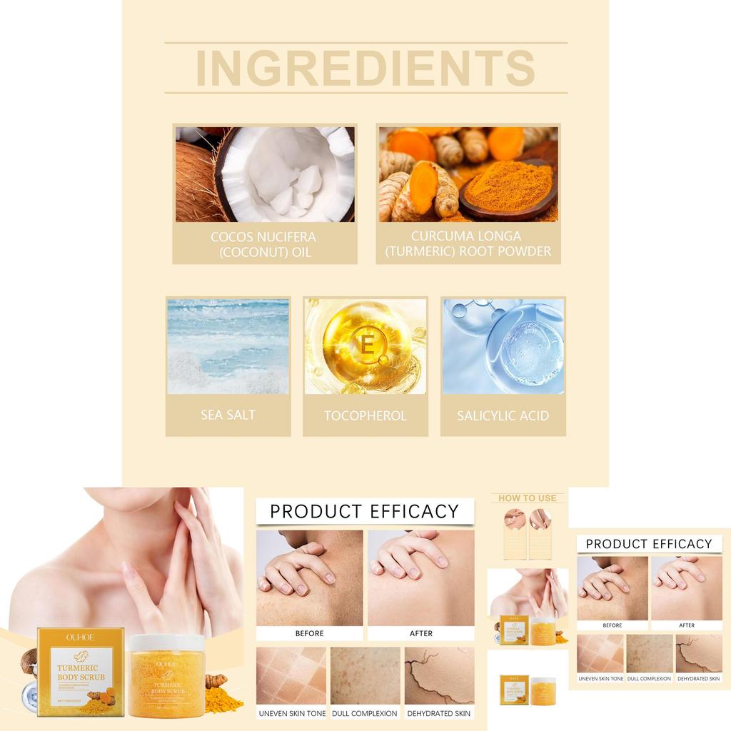 Ouhoe Natural Turmeric Body Scrub Gentle Exfoliating Formula For Smooth Radiant Skin