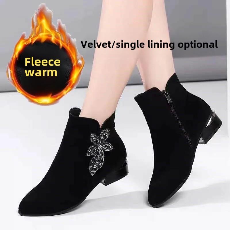 

Fashion Autumn/Winter New Women s Short Boots Fleece-Lined Low Heel Frosted Leather Fashionable Versatile Mom Short Tube Boots 40