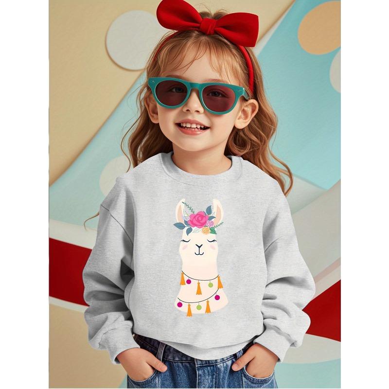 European Size Cute Alpaca Comfortable and Adorable ' Round Neck Sweatshirt, Featuring a Floral Alpaca Print - Casual Loose Pullover