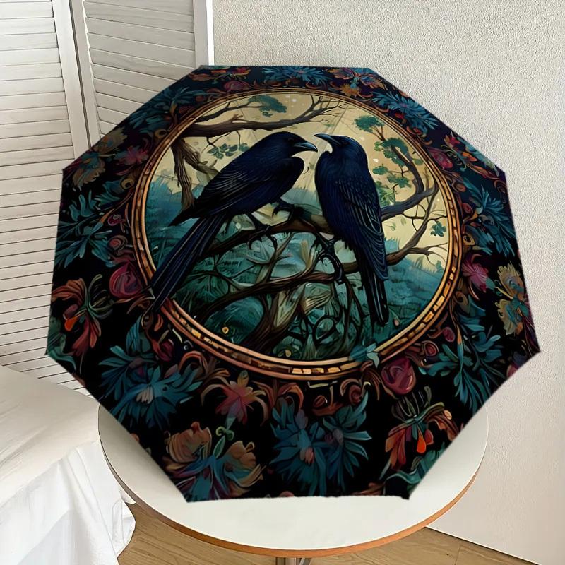 

1pc Ravens in Ornate Floral Frame Umbrella with Plastic Handle,Suitable for All Seasons Home Travel Outdoor UmbrellaDD1290