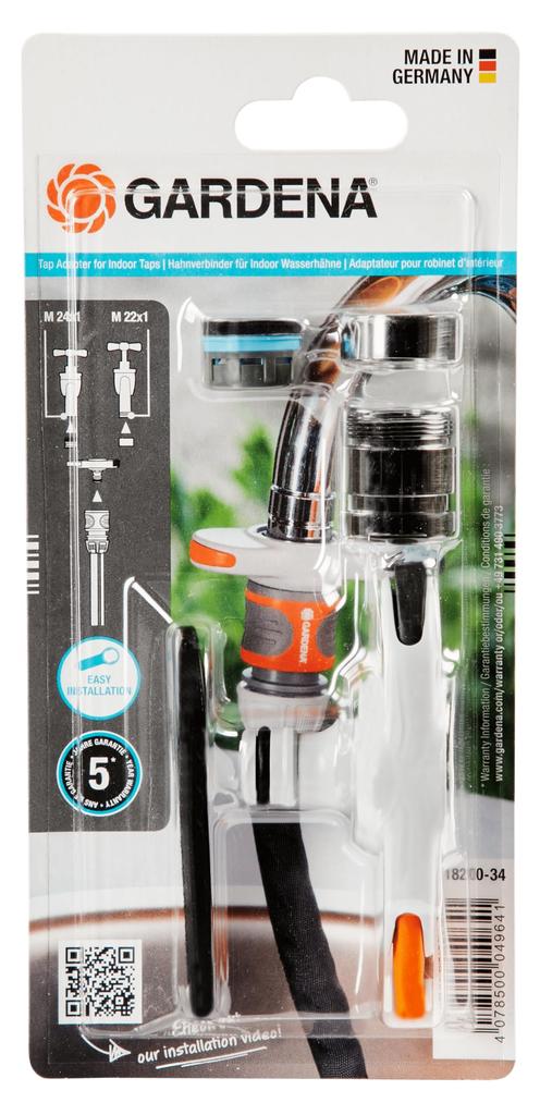 GARDENA Indoor Faucet Compatible with Standard M22 and M24 Product Up To 5 Years Connector, Gray, (Male) (Female) Faucets, 18210-20, Warranty