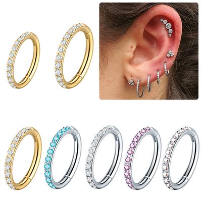 1PC 316L Steel Daith Earring Hoop Rings 16G Ear Cartilage Tragus Helix Septum Piercing Jewelry Hinged Segment Hoop With CZ Paved