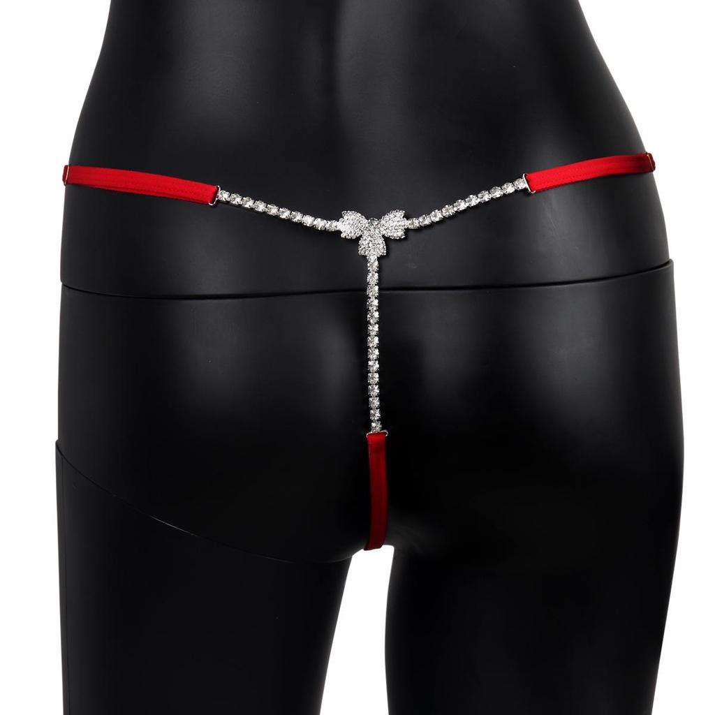 Full Rhinestone Butterfly Thong Panties with Body Chain Jewelry for Women