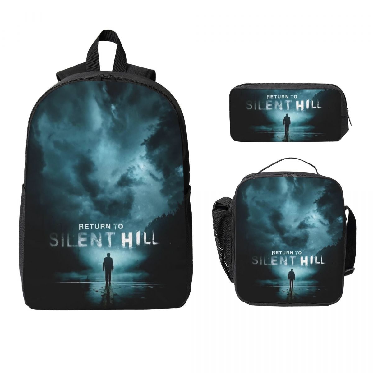 Ensemble de Sac à Dos Film Return To Silent Hill 2026 pour Enfants Trousses à Crayons Sacs à Dos avec Boîte à Lunch Pour Étudiants Sac à Dos gray