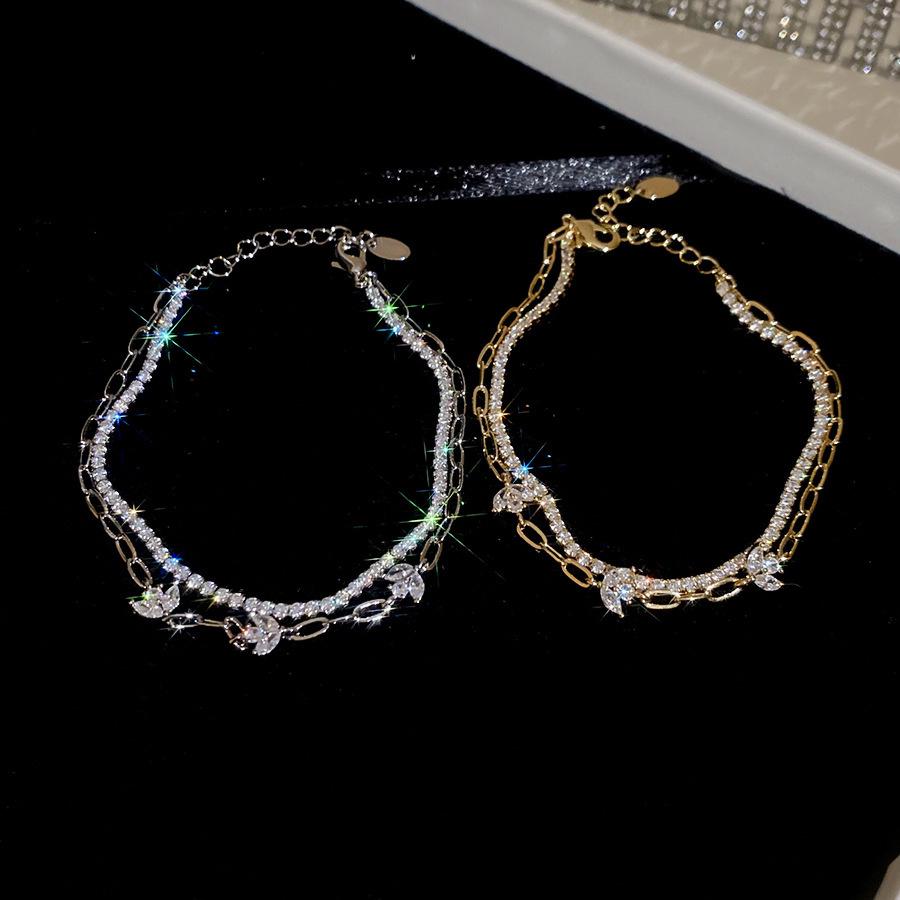 18K Gold Plated Zircon Flower Double Layer Bracelet - Vintage, Luxurious, and Versatile Women's Jewelry