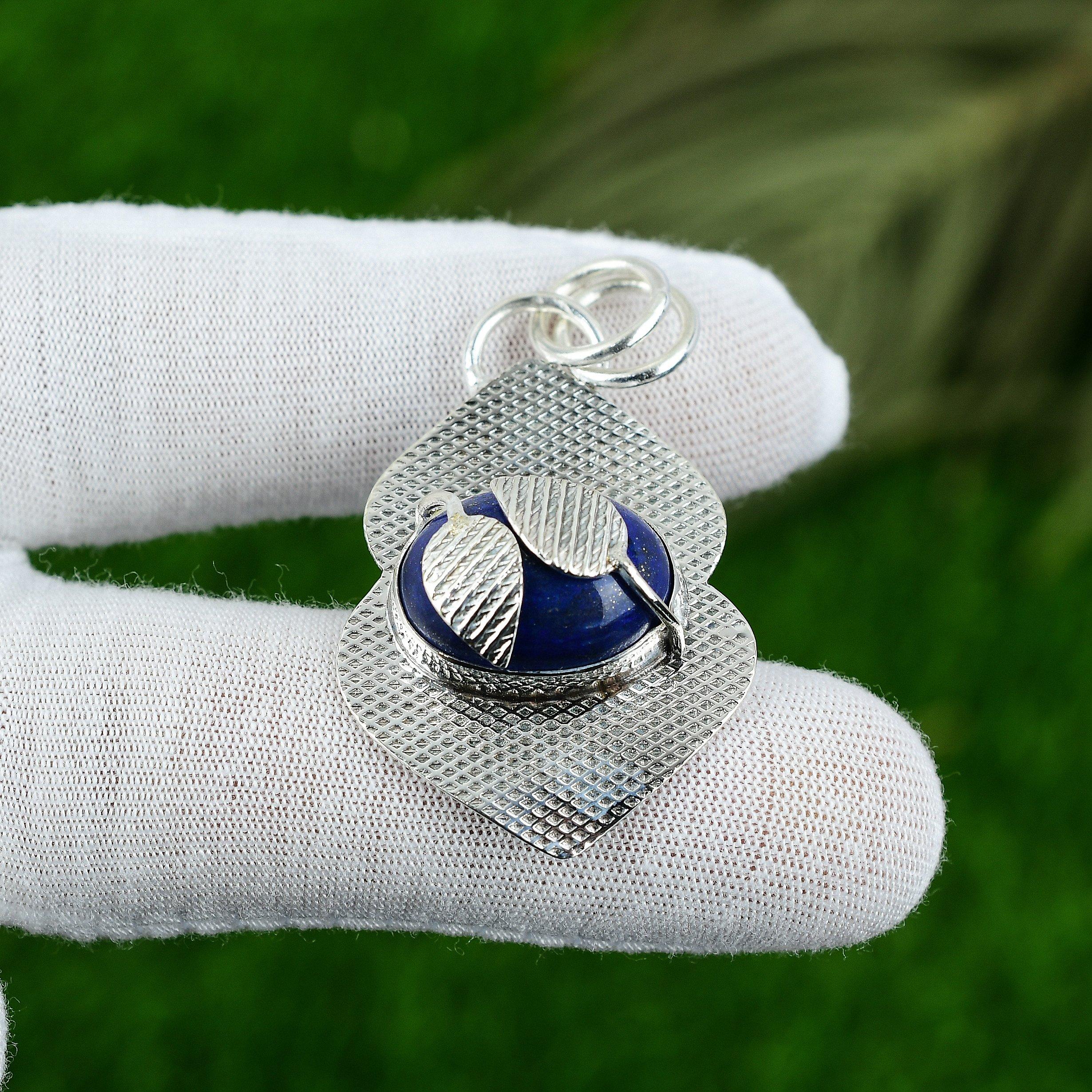 Womens day Sale 925 Silver Natural Lapis Lazuli Bezel Mother Birthday Pendant