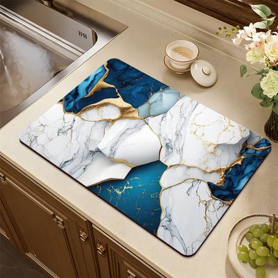 Lot de 4 tapis de drainage en marbre pour cuisine, plan de travail, boue de diatomée, absorption d'eau, isolation, dessous de verre, tapis de séchage