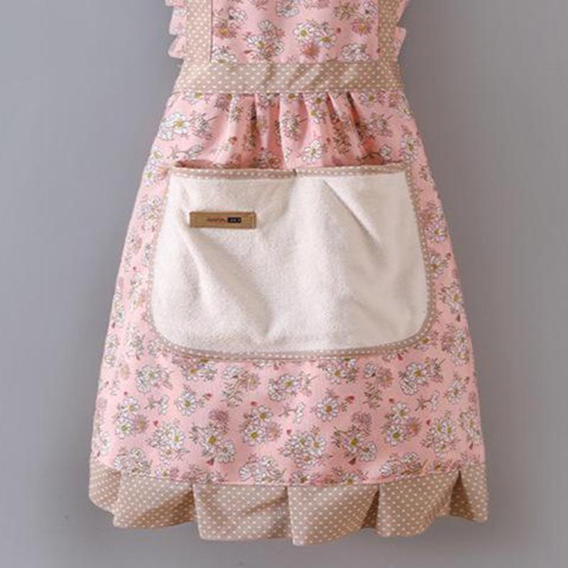 Floral Large Pocket Canvas Cotton Apron Kitchen Home Wipeable Hand Strap