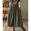 Spring Autumn Vintage Plaid Midi Skirts Women Baggy High Waist A-line Thicker French Style Pockets Mujer Bottoms Fashion Elegant
