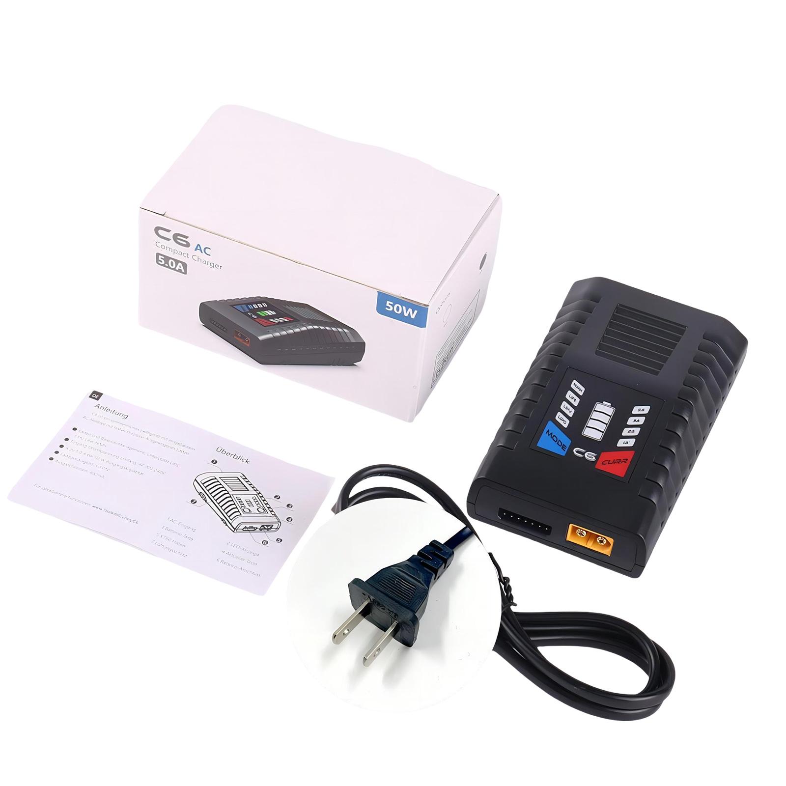 

Рішення для заряджання акумуляторів C6 50W Зарядний пристрій для літієвих акумуляторів авіамоделей для 1-6S XT60 Lipo/LiHV акумуляторів Блок живлення US