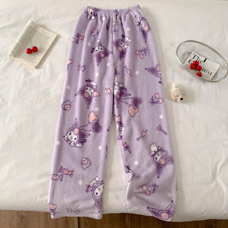 

Жіночі піжамні штани з флісовою підкладкою Hello Kitty - Теплий кораловий фланель для осені та зими One Size (suitable for 70-135 jin)
