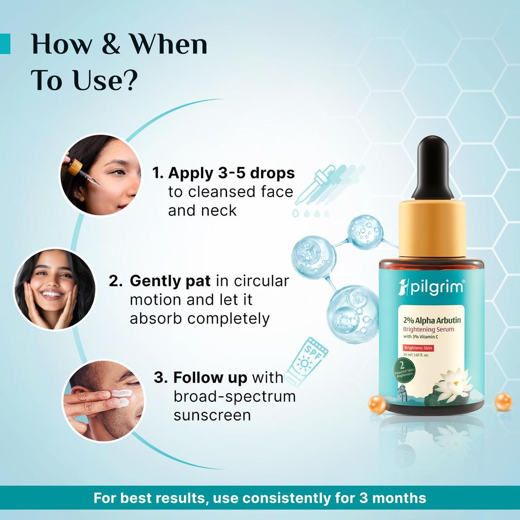 Pilgrim 2% Alpha Arbutin 3% Vitamin C Brightening Face Serum For Radiant Glow All Skin Types Pack Of 2 30 ml