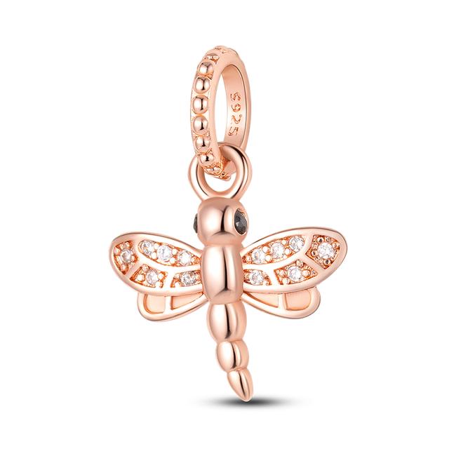 Rose Gold Leaf Bead Sparkling CZ Flower & Heart 925 Silver Dangle Charms Fit Original Fasion Bracelet Diy