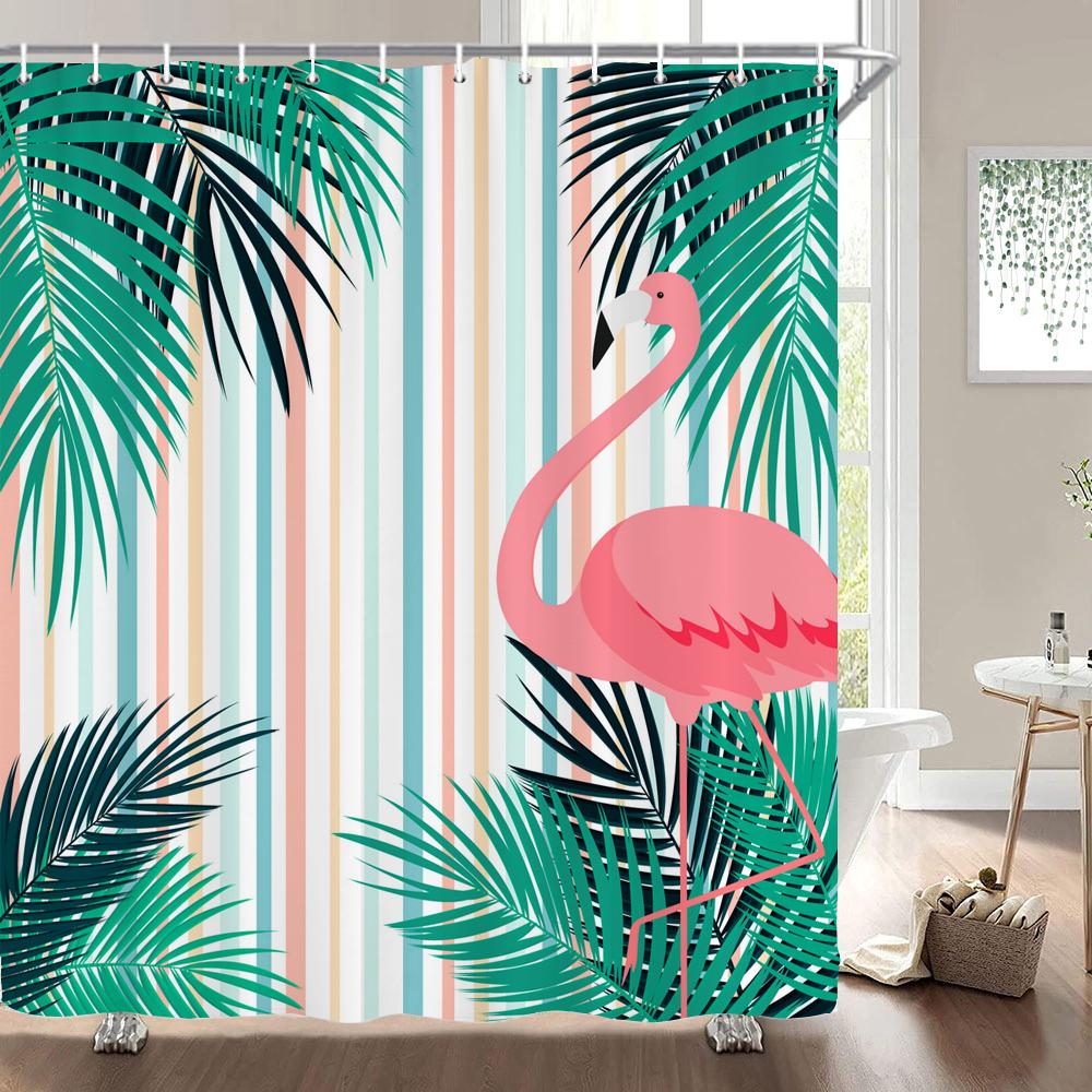 Flamingo Shower Curtain Fabric Waterproof Polyester Bathroom Curtains Pink Birds With Hooks 240X180 Decoration Bath Screen