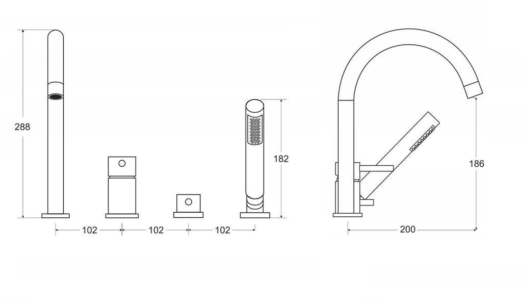 ILLUSION Light Gold 4-hole Bathtub Tap Besco