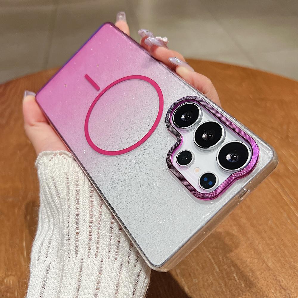 KEYSION Luxury Gradient Glitter Magnetic Phone Case for Samsung S22 S23 S25 Ultra S25+ Edge S24 FE Wireless Charging Shockproof Cover