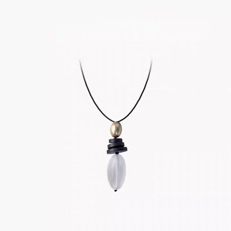 Elegant Ebony Wood Pendant Necklace with Black Cord – Versatile High-End Accessory for Women