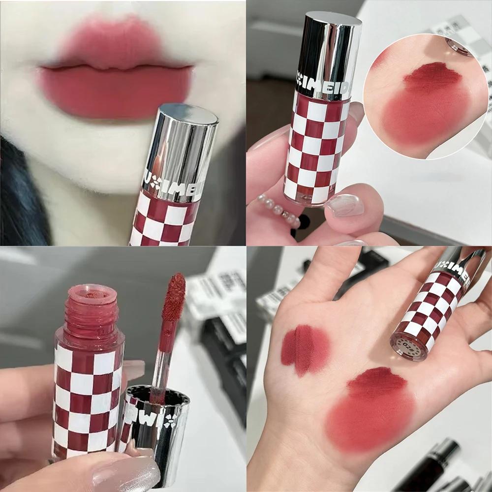 Checkered Nude Purple Matte Lip Mud Mousse Lipstick Waterproof Punk Red Velvet Lip Gloss Non-Stick Cup Lipstick Tint Lip Makeup