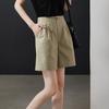 Women's Half Elastic Waist Double Pleated Wide Leg Shorts