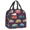 Colourful Vintage Caravans And Flowers Pattern Thermal Insulated Lunch Bags Women Happy Campers Portable Lunch Tote Food Box