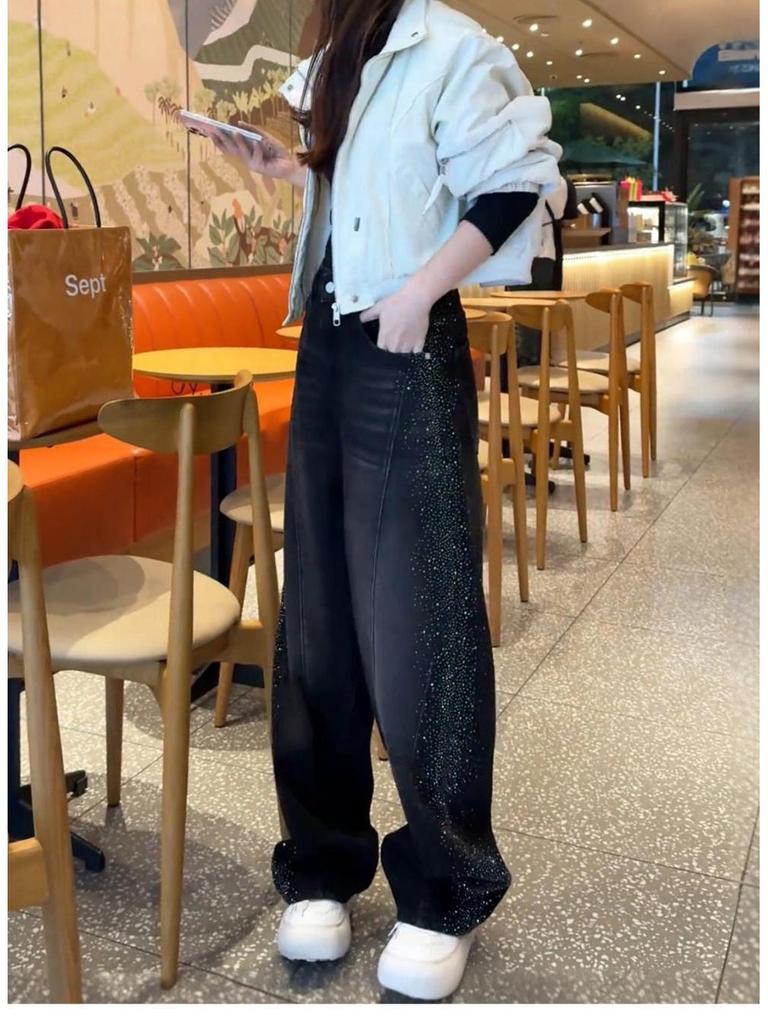 Women's 2026 Wide-Leg Denim Pants: Curved Knife Design, Spring Collection, Plus Size, Ideal for Pear-Shaped Body
